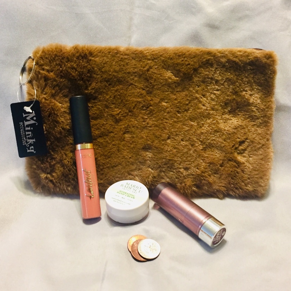 🌻3/$20 Minky Brown Faux Fur Bag - Picture 1 of 6